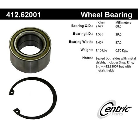 CENTRIC PARTS Standard Double Row Wheel Bearing, 412.62001E 412.62001E